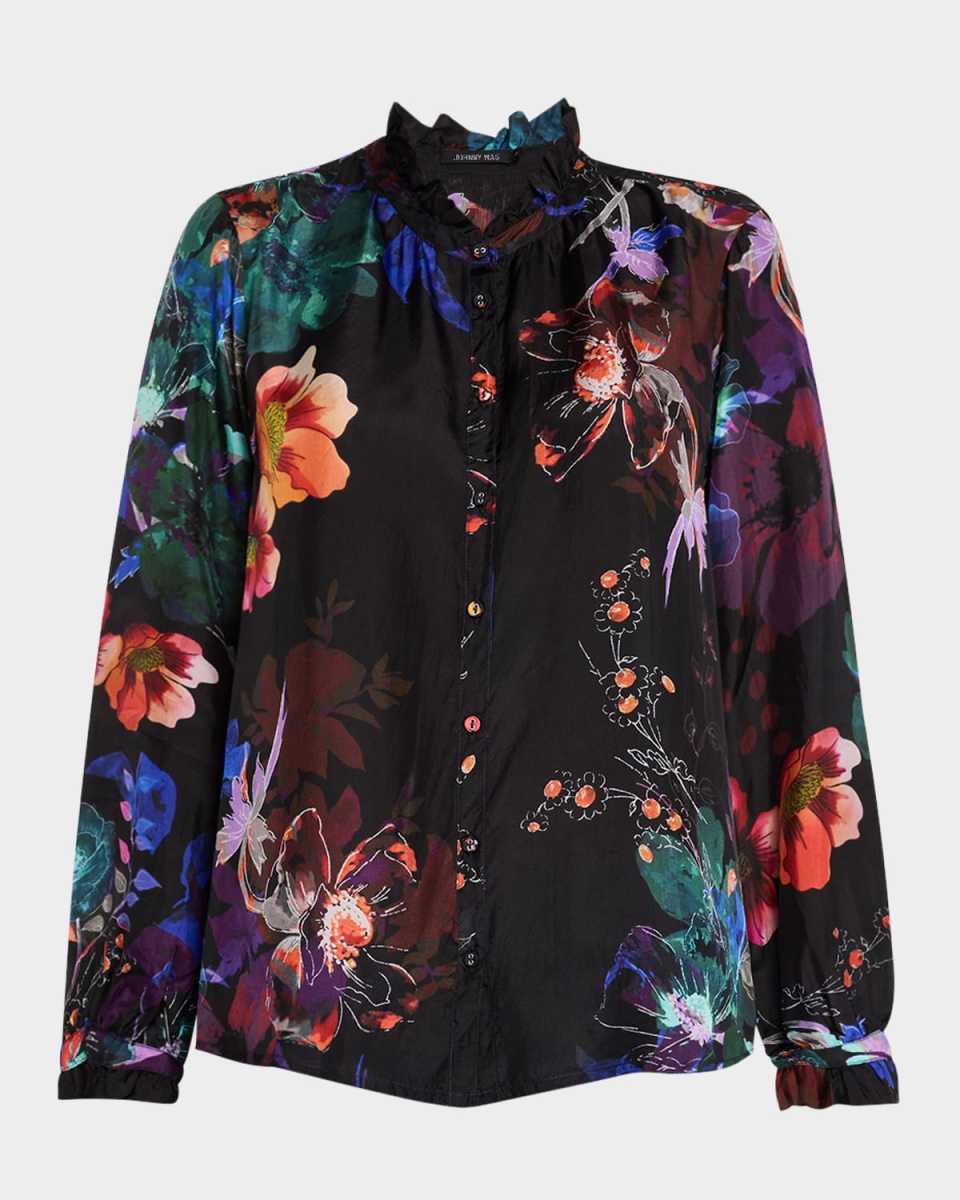 Midnight Jolene Floral-Print Silk Blous